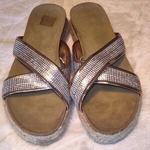 SHEIN Women Criss Cross Rhinestone Decor Espadrille Sole Sandals Size 8